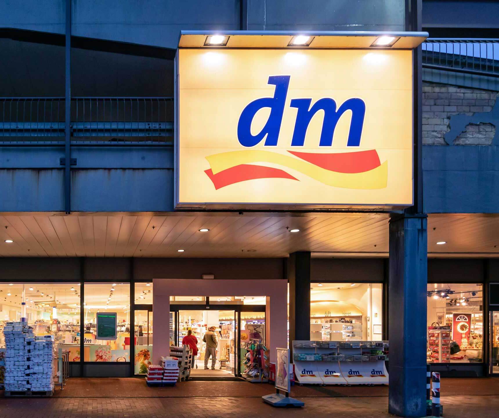 Front view of a DM drugstore shop