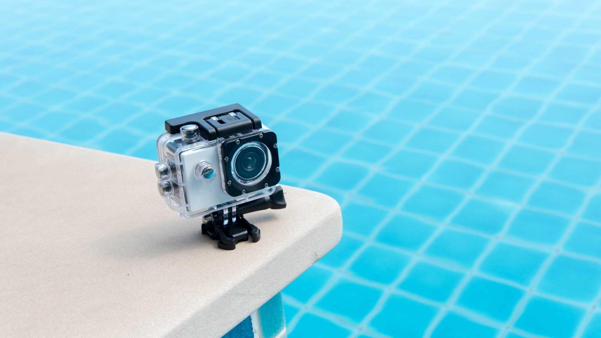 Waterproof Gopro camera by poolside